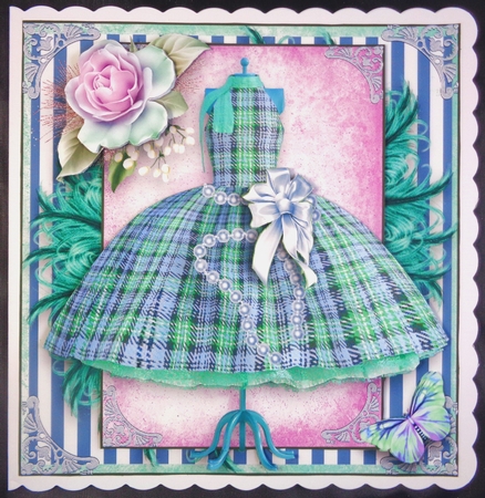 Beautiful Green Tartan Dress Card Front Kit by Linda Short