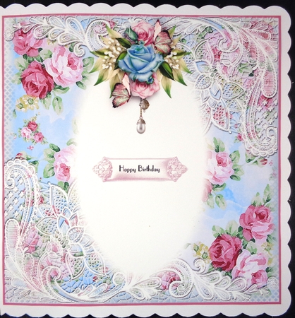 Blue Rose Floral Lace Card Front Kit by Linda Short