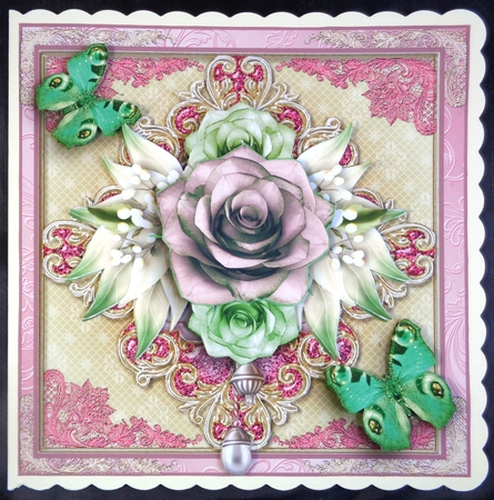 Lace And Rose Flutters Card Front Kit by Linda Short