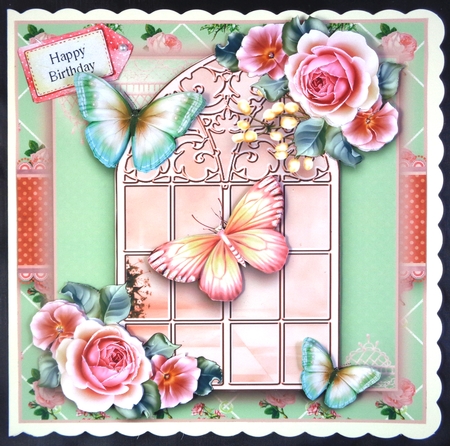 Rose Flutters Window Card Front Kit by Linda Short
