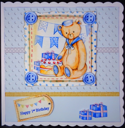 Beautiful 8 x 8 Teddy Bear card mini kit with Age tags 1-5 included by Linda Short