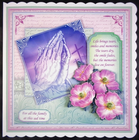 SYMPATHY PRAYING HANDS POPPIES & VERSE 8x8 Decoupage & Insert Mini Kit by Linda Short