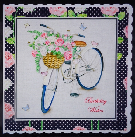 Shabby Chic - Bicycle with Basket of English Roses - Mixed Sentiment Mini Card Kit by Linda Short