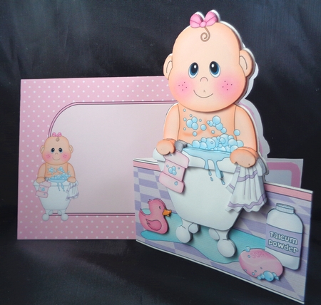 3D Shaped Card  Kit - Bathtub Buddies - Cute Little Baby Girl Tamee has a Bubble Bath by Linda Short