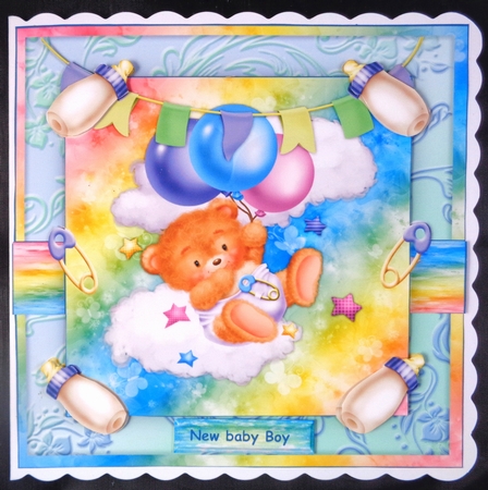 Cute teddie new baby card Topper by Linda Short