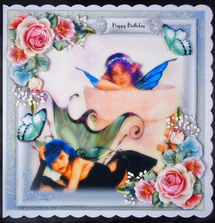 The Flower Pot Faries 8x8 card front kit by Linda Short