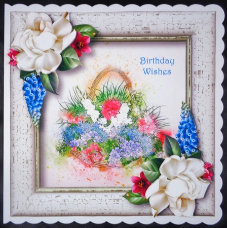 Beautiful Flower Basket In Blue & Pink by Linda Short