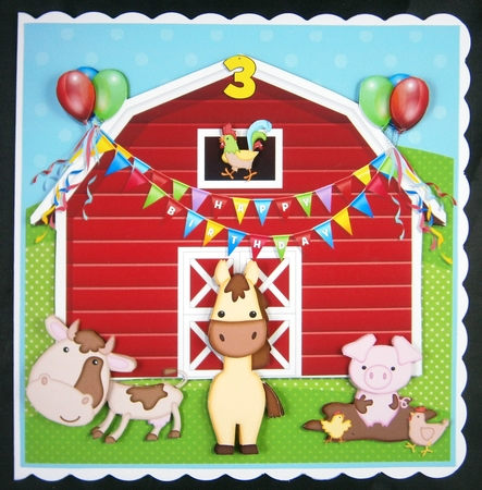 FARM ANIMALS - BIRTHDAY BARN CARD - AGE 3 by Linda Short