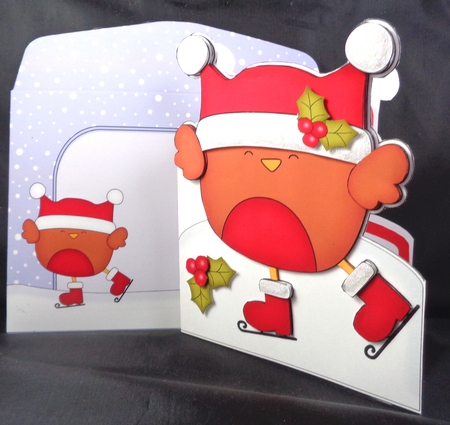 3D Shaped Christmas Card Kit  - Bobbin Robin is Ice Skating by Linda Short