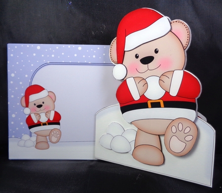 3D Shaped Christmas Card Kit  - Livvy Bear is having a Snowball Fight by Linda Short
