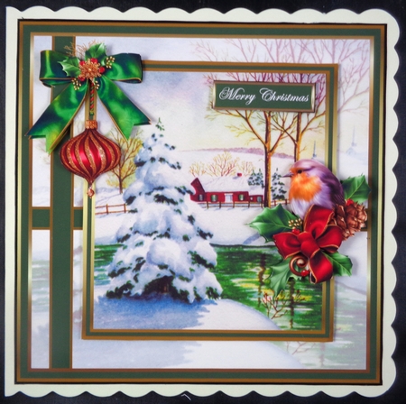 Snow covered trees, stream and robin by Linda Short