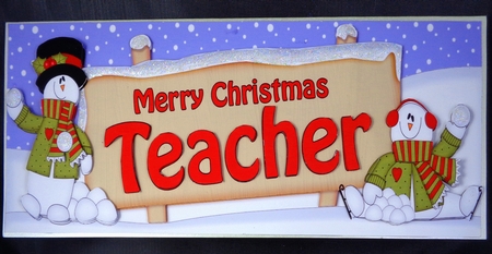 large DL Merry Christmas TEACHER with Snowman 3D decoupage by Linda Short