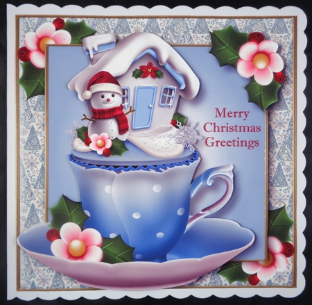 Christmas Teacup Cake - Snowman 8x8 by Linda Short