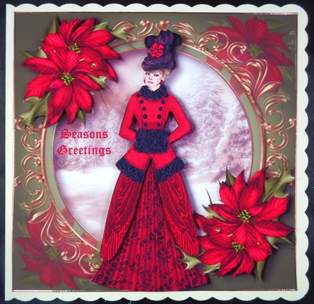 Christmas Victorian Beauty & Red Poinsettias by Linda Short