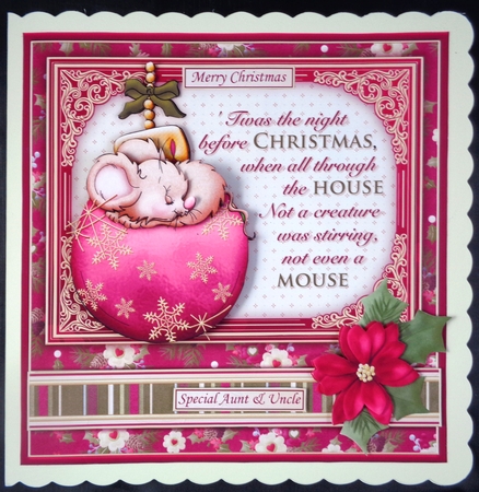 CHRISTMAS MOUSE & BAUBLE PLUM 7.8 Decoupage & Insert Mini Kit by Linda Short