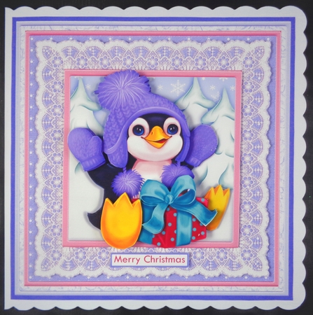 PENGUIN GIFT Christmas 8x8 Decoupage & Insert Mini Kit by Linda Short