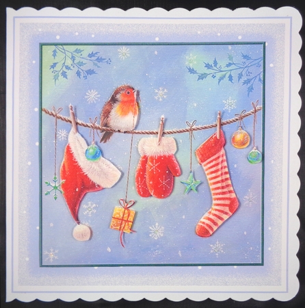 Robin on Christmas Washing line Topper set by Linda Short