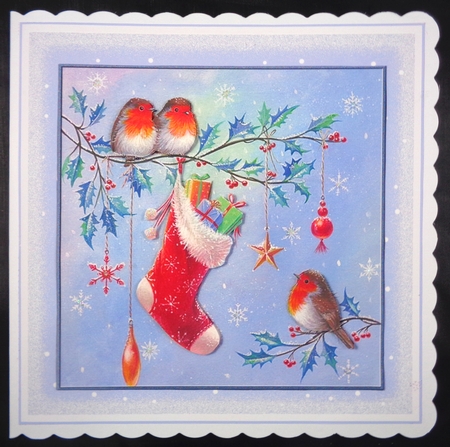 Robins on holly  topper set by Linda Short