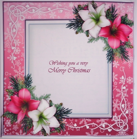 Beautiful Pink Christmas Frame With Lillies 8x8 by Linda Short