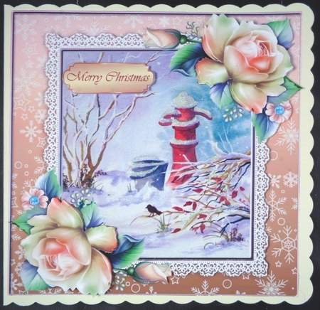 Beautiful Christmas Scene With Gold Roses 8x8 by Linda Short