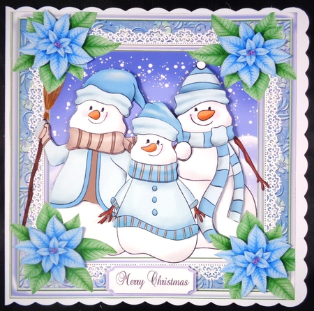 Blue Snowman Family 8x8  by Linda Short