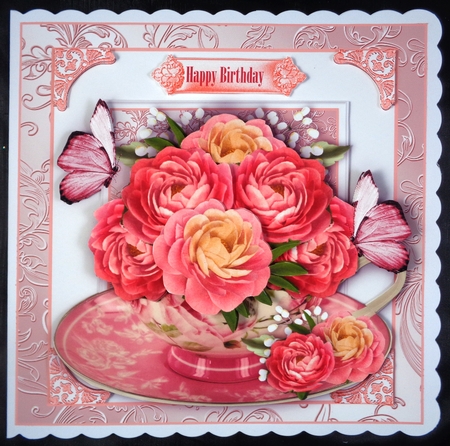 The Peony Teacup Card Front Kit by Linda Short