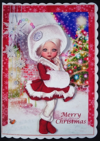 Sweet Little Walking in the Snow A5 Card Front & Decoupage by Linda Short