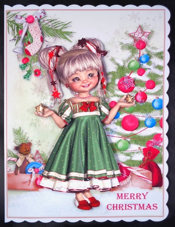 Sweet Little Decorating the Christmas Tree A5 Card Front & Decoupage by Linda Short