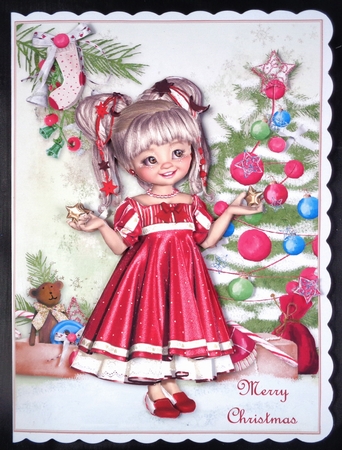 Sweet Little Red Dress for Christmas A5 Card Front & Decoupage by Linda Short