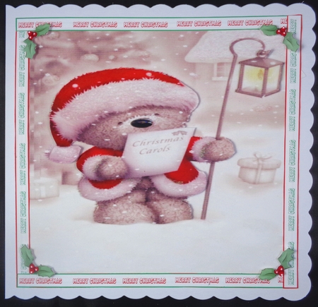 CHRISTMAS TEDDY 1 8x8 WITH SENTIMENT RIBBON BORDERS by Linda Short