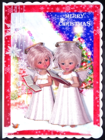 Sweet Little Carol Singers A5 Card Front & Decoupage by Linda Short