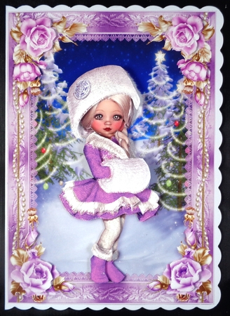 Sweet Little Christmas Trees A5 Card Front & Decoupage by Linda Short