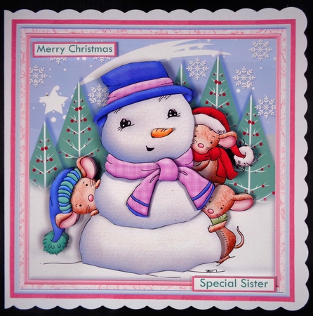 SNOWMAN FROSTY AND FRIENDS 7.5 Christmas Decoupage & Insert Mini Kit by Linda Short