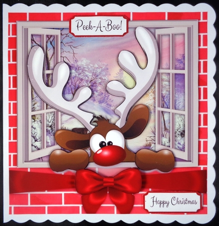 Reindeer Playing Peek-A-Boo 8x8 by Linda Short