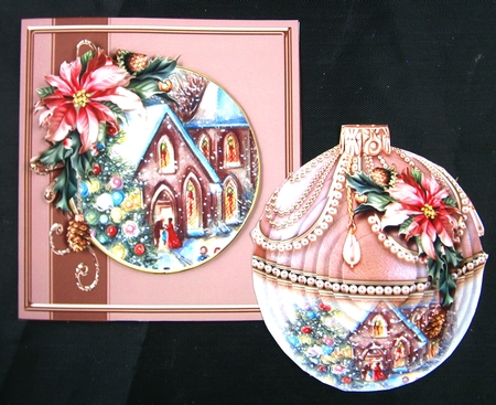 Rose Gold 3D Bauble Christmas Church Scene Kit.2 by Linda Short