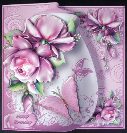 Pink Roses - Money Pot Card With Gift Pocket Mini Kit by Linda Short