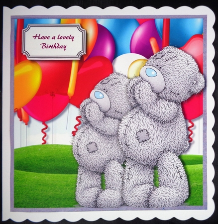 Tatty teddy birthday with balloons by Linda Short