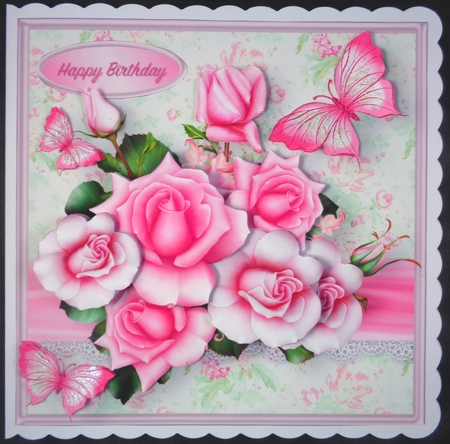 Pink Roses - Decoupage Card Mini Kit by Linda Short