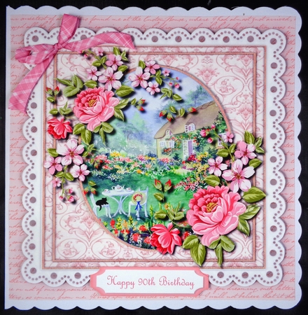 Beautiful Rose Cottage on Lace  by Linda Short