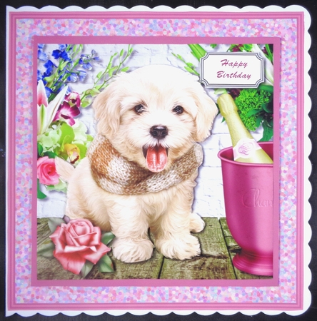 Dog and flowers Mothers Day or female birthday by Linda Short