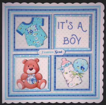 NEW BABY BOY SQUARES 7.5 Decoupage & Insert Mini Kit by Linda Short