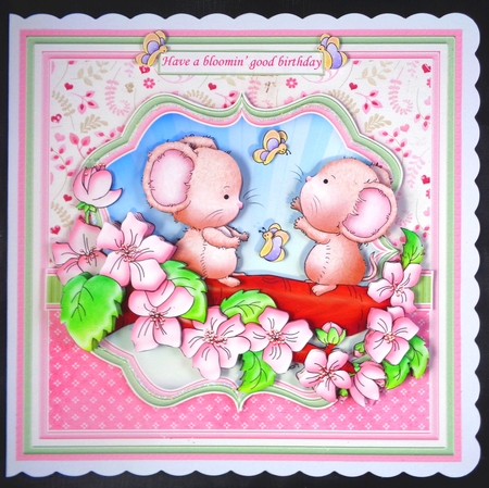 SPRING BLOSSOM MICE 7.5 Decoupage & Insert Mini Kit by Linda Short