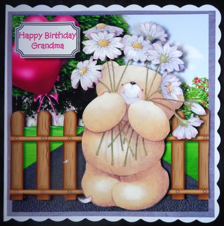 Forever friends bear with daisies and balloons by Linda Short
