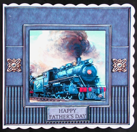 7 X 7 Steam Train Birthday/Fathers Day Quick Card Blue/Gray by Linda Short