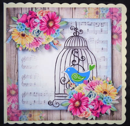 Beautiful Floral Birdcage With Fiesta Flowers 8x8 by Linda Short