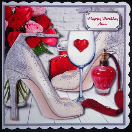 Silver shoes with red accessories by Linda Short