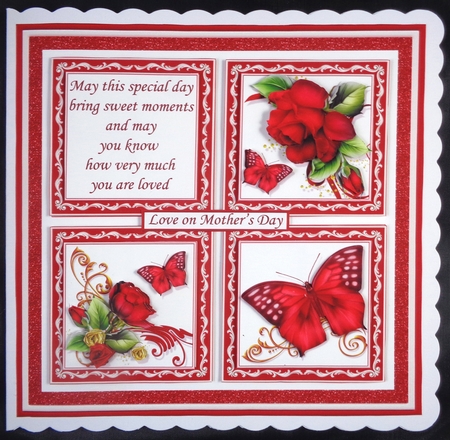 RED ROSES BUTTERFLIES & VERSE SQUARES 7.5 Quick Layer Card & Insert Mini Kit by Linda Short