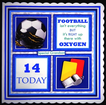 FOOTBALL BLUE 7.5 Quick Card Verse or Ages Decoupage & Insert Mini Kit by Linda Short