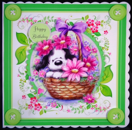 Cute Dog In A Basket 8x8 by Linda Short