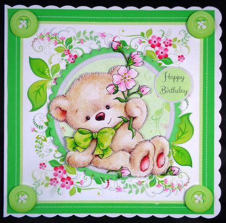 Gorgeous Teddy Bear With Flowers 8x8 by Linda Short